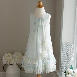 Aqua Green Lace tulle Trimmed Sleeveless Dress Couture Spring Summer Size 6